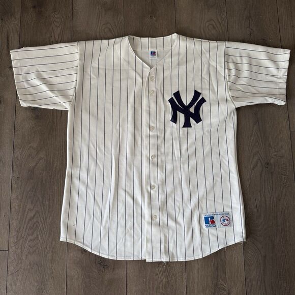 VTG New York Yankees Russell Athletic Jersey Men’s XL White Pinstripe - Picture 1 of 16